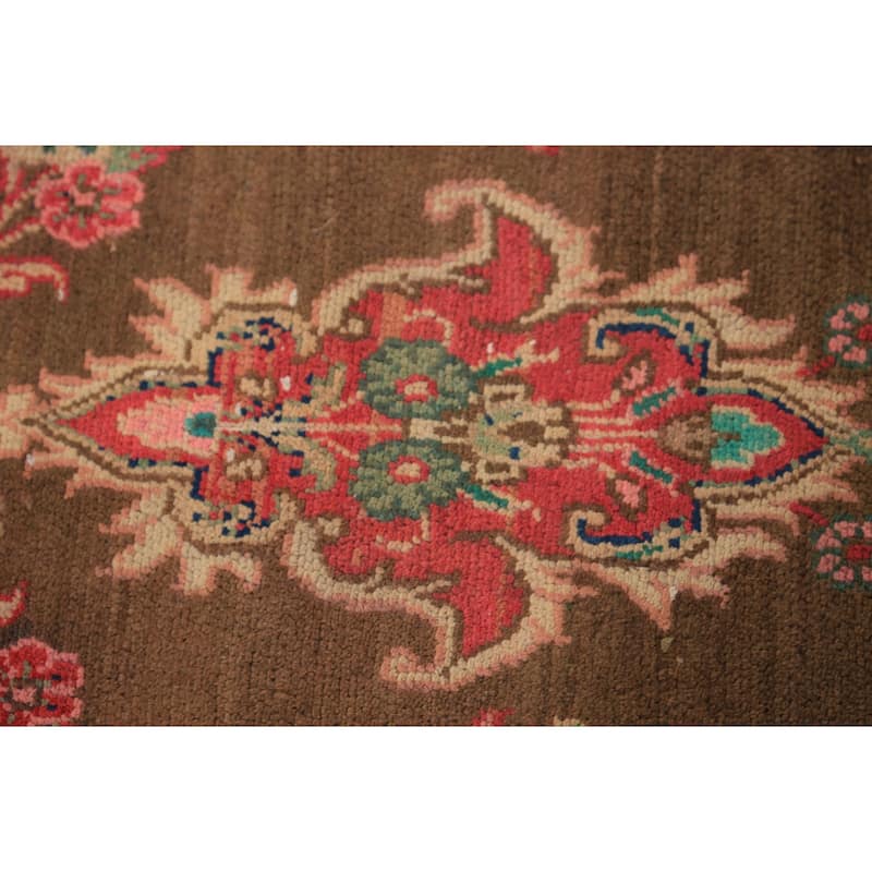 Brown Floral Mahal Persian Runner Rug Handmade Wool Carpet - 3'4"x 10'11"