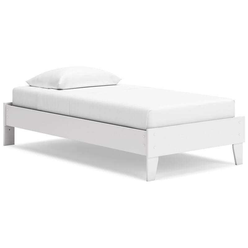 Alli Twin Size Platform Bed, Modern Matte White Wood, Low Profile Legs
