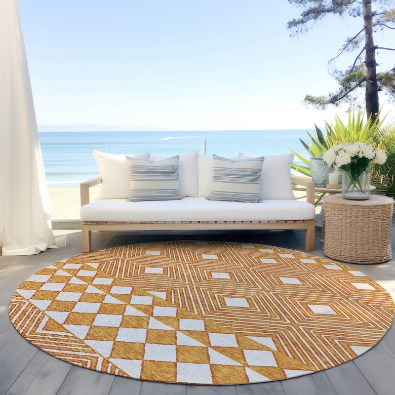 Machine Washable Indoor/ Outdoor Chantille Moroccan Boho Rug - Orange - 8' x 8'
