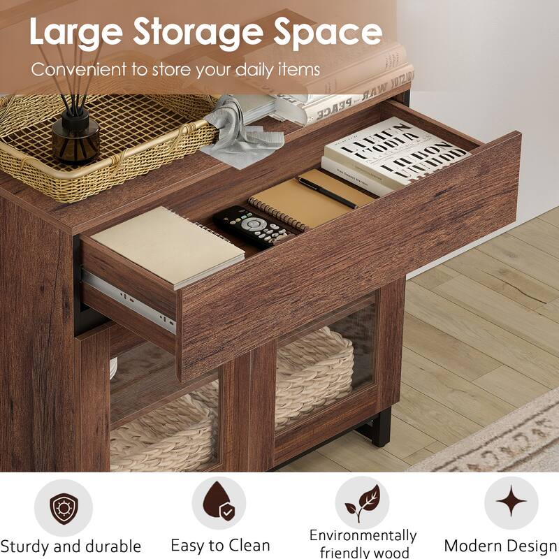 4-in-1 TV Stand for 120" TVs, Modern Console with Glass Doors & 8 Drawers