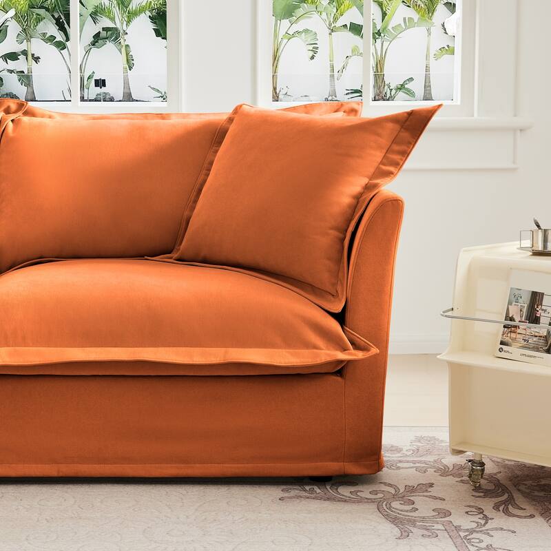 Slip-covered Armchair with Cushions and Pillows, Chenille, Orange