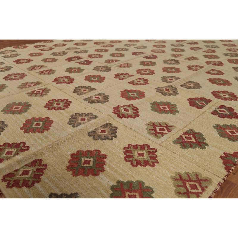 Kilim Oriental Area Rug Hand-Woven Beige Wool Carpet - 7'6"x 9'10"