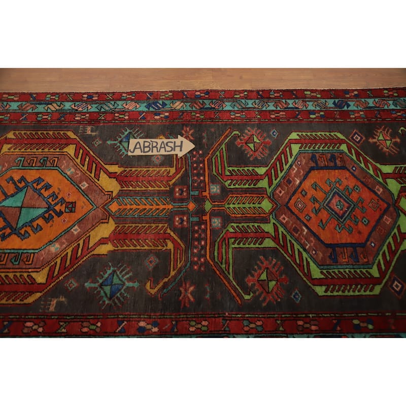 Hand Knotted Oriental 100% Wool Carpet Traditional Tribal Greys & Charcoal Ardebil Runner Rug - 11' 2'' X 3' 3''