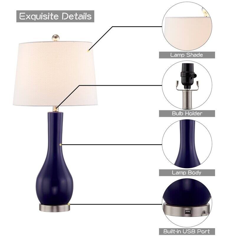28.5" Ceramic Table Lamp Set with USB (Set of 2)