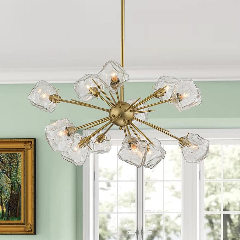 12-Light Sunburst Clear Glass Ice Shade Chandelier Brushed Brass - Brass