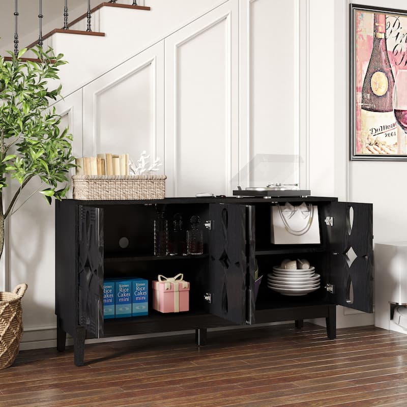 60.5" Mid Century Modern Sideboard Buffet Cabinet with Storage, Storage Cabinet with 4 Doors & Adjustable Shelves