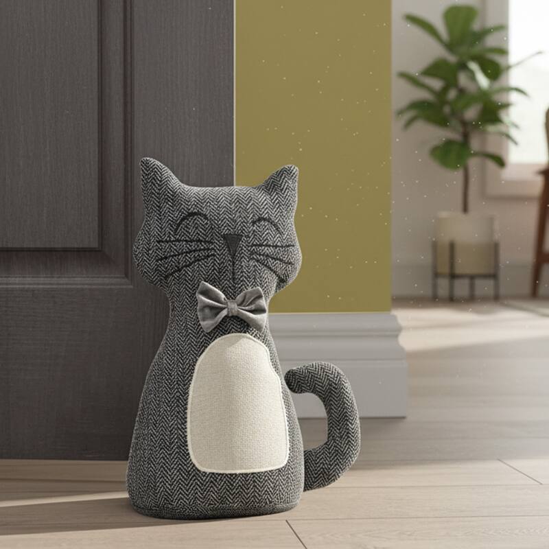 3D Cat Fabric Weighted Bag Door Stop 2.3 lbs Black White - 11"H x 8"L x 4"W