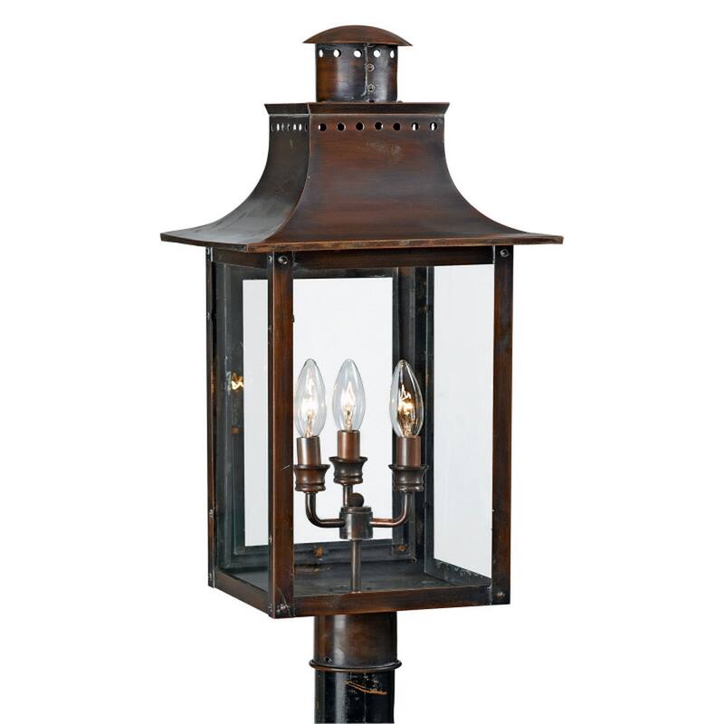 Chalmers 3-Light Outdoor Post Lantern in Aged Copper