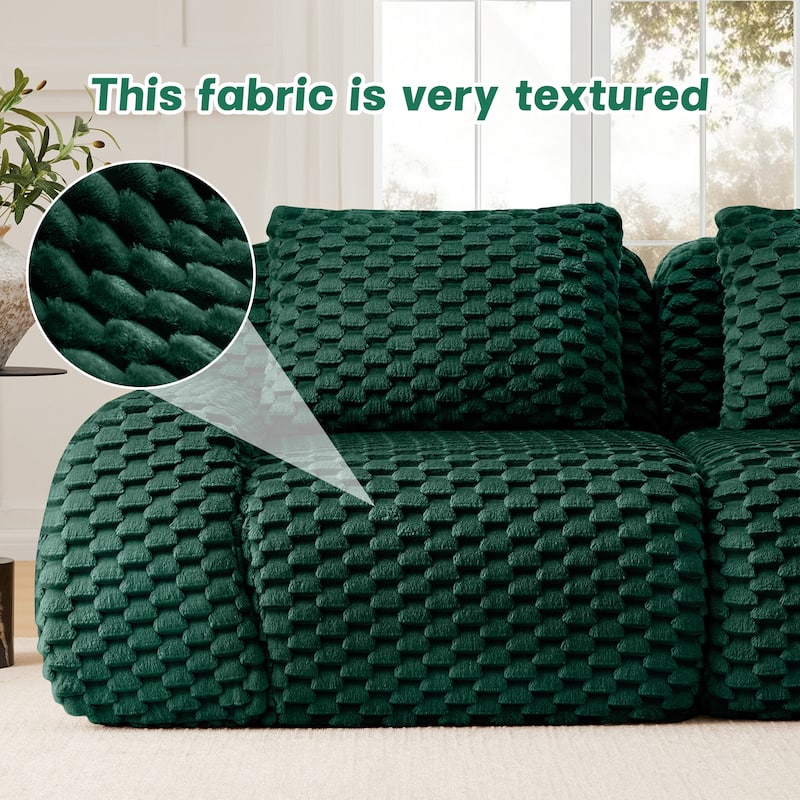 114" Modern Modular Flannelette Sectional Sofa, Oversized 3-Seater Deep Seat Boneless Couch with Buckle Connection