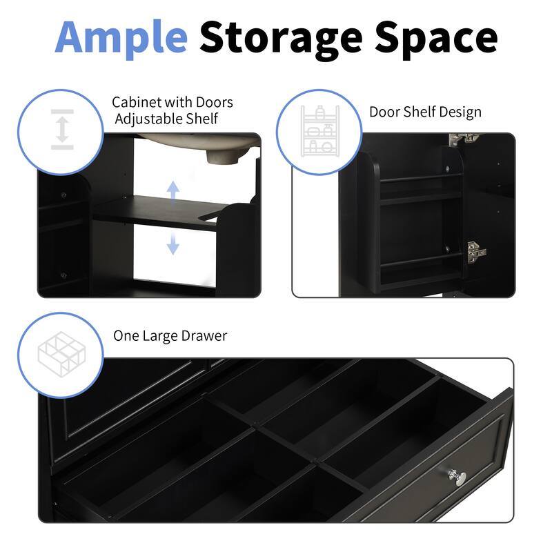 30 Inch Bathroom Vanity with Ceramic Sink, Solid Wood Freestanding Vanity Cabinet with Doors and Drawer, Modern Bath Storage
