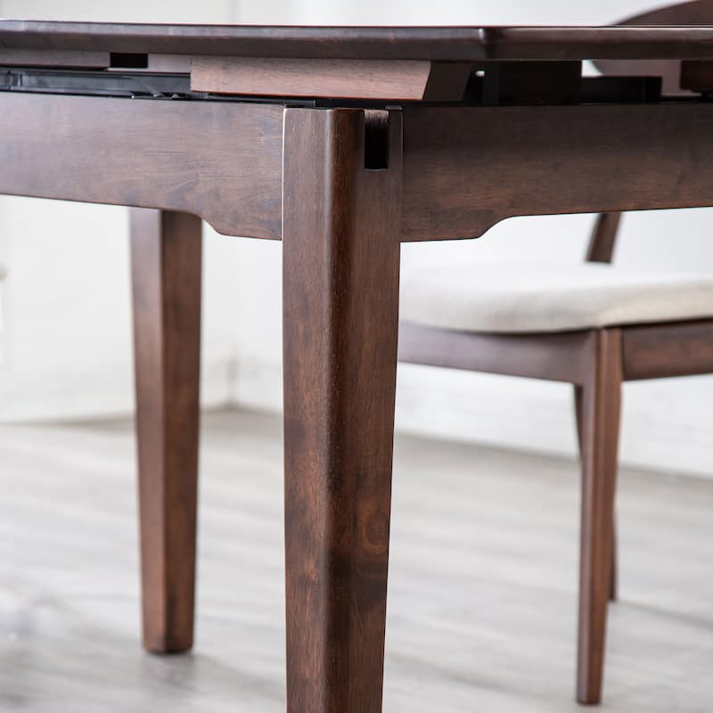 Furniture of America Abigail VIII Mid-Century Modern 5-Piece Rich Walnut Solid Wood 64-inch Extendable Dining Set