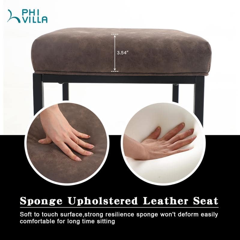 PHI VILLA 24'' Square PU Leather Bar Stool with Sturdy Metal Frame, Set of 2