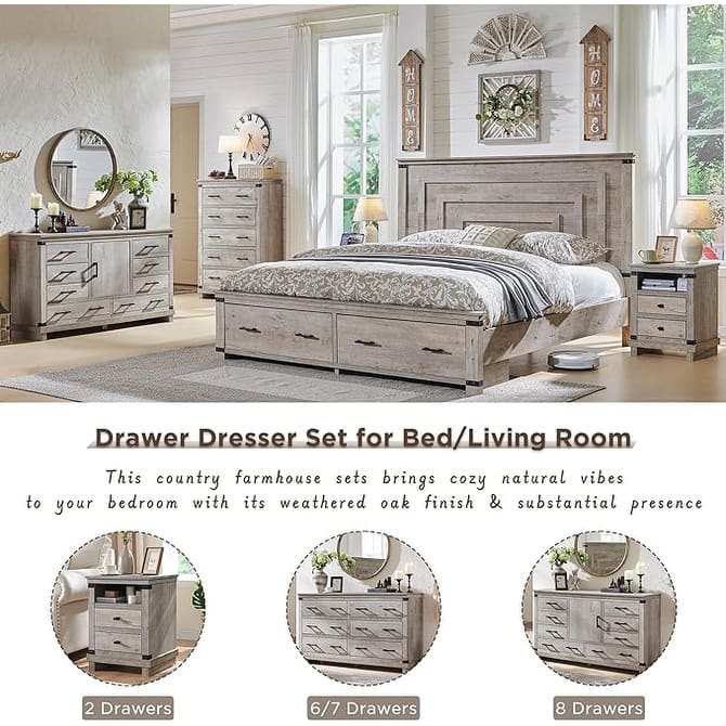 Farmhouse 5 Drawers Dresser, Wood Chest of Drawers, Closet Dresser