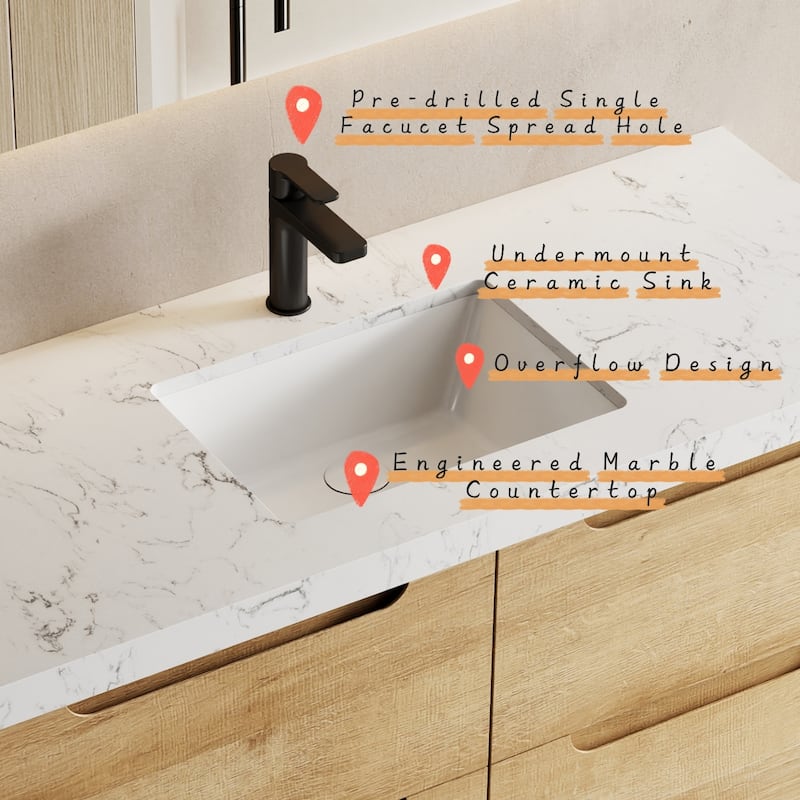Prismis 36" 48" Wall-Mount Premium Bathroom Vanity with Upgraded Top