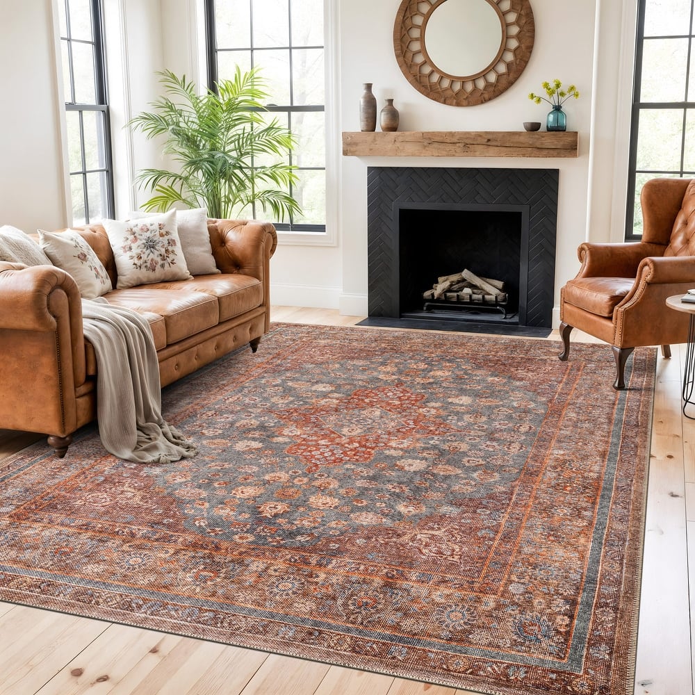 World Rug Gallery Traditional Flat Pile Washable Non-Slip Area Rug