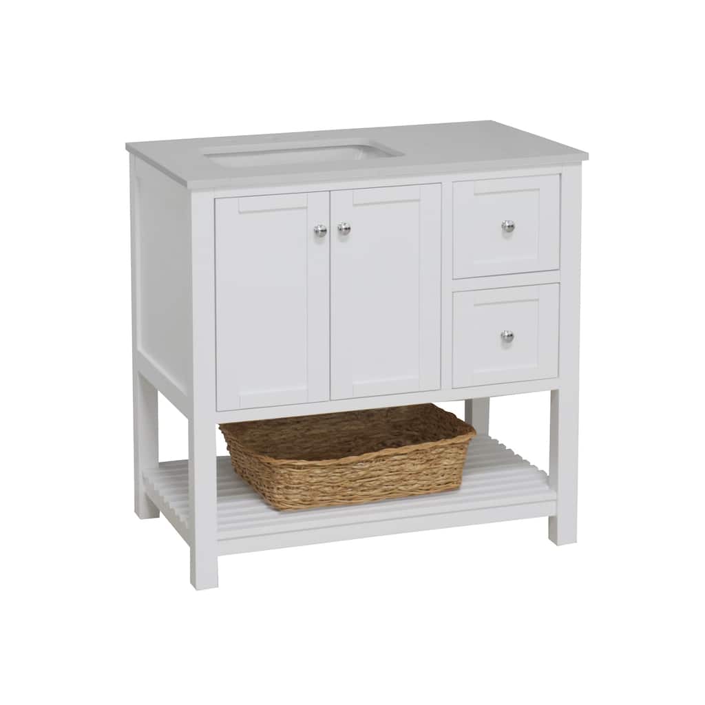KitchenBathCollection Lakeshore 36" Bathroom Vanity with Engineered White Top