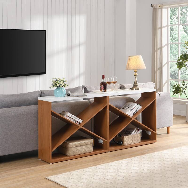 console table with open X Shape shelf