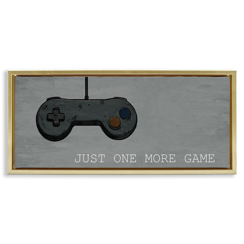 Stupell Just One More Rustic Gaming Framed Floater Canvas Wall Art Design By Kim Allen - 25 x 11 - Gold