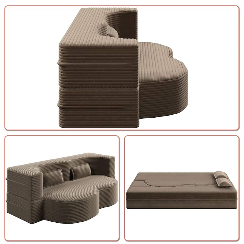 Modern Minimalist Compressed Upholstered Convertible Two-Seater Sofa Bed with 2 Pillows