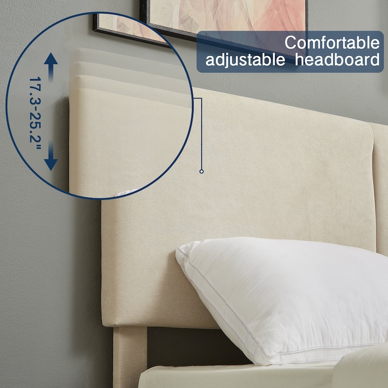 VECELO Upholstered Platform Bed Frame with Adjustable Headboard, Solid Wood Slats, No Box Spring Needed, Twin/Full/Queen Size