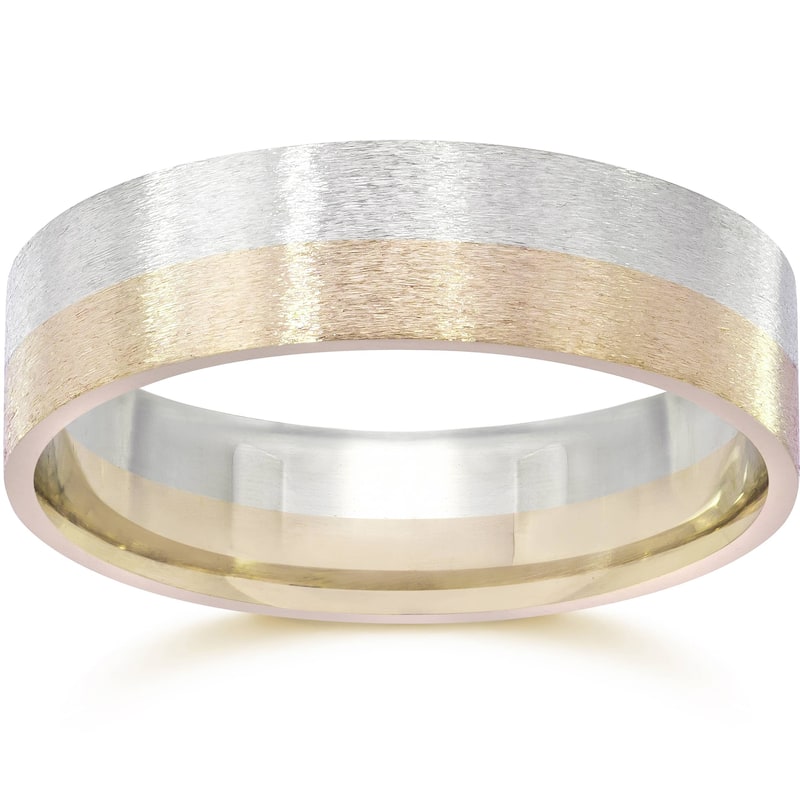 Brushed Two Tone Flat Wedding Band Gold
