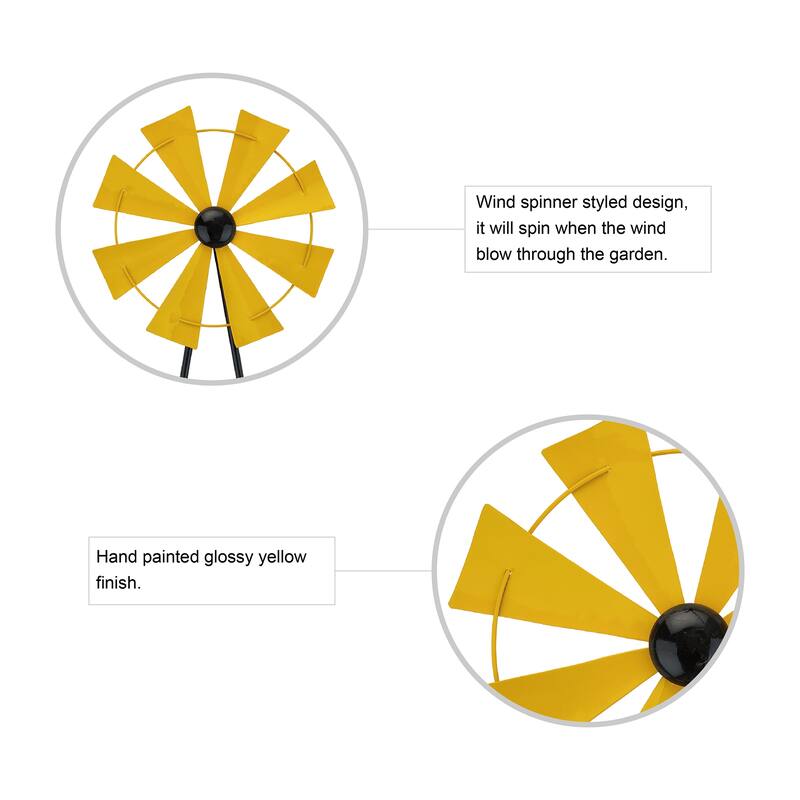 Glitzhome 44"H Glossy Painted Metal Yellow//Blue/Orange/Red Flower Wind Spinner Yard Stake