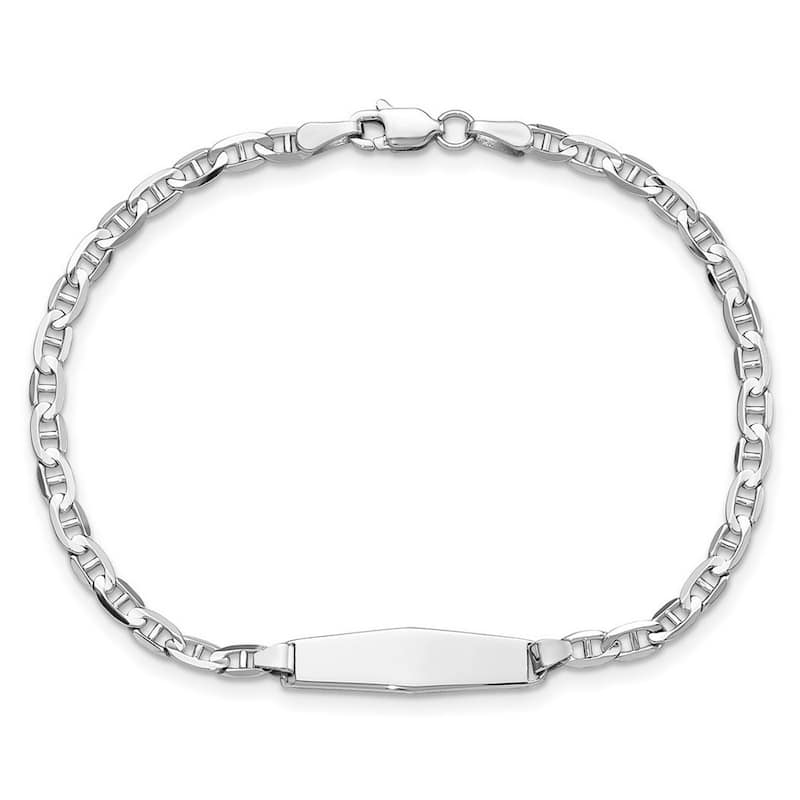 Curata 5.5mm 14k White Gold Engravable Nautical Ship Mariner Anchor Link Soft Diamond Shape ID Bracelet 7 Inch