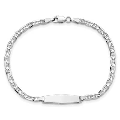 Curata 5.5mm 14k White Gold Engravable Nautical Ship Mariner Anchor Link Soft Diamond Shape ID Bracelet 7 Inch