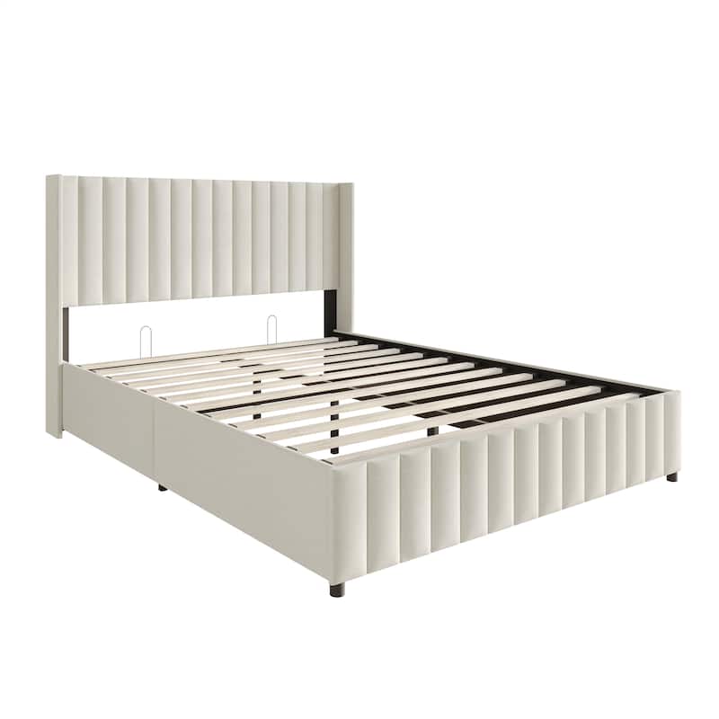 CraftPorch Minimalist Wingback Platform Lift Up Storage Bed