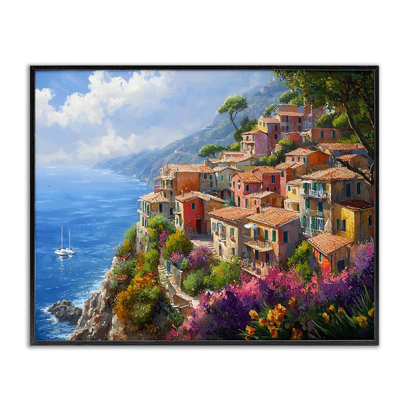 Stupell Coastal Seaside Village View Framed Giclee Art Design By Franklyn Gregory - 14 x 11 - Black