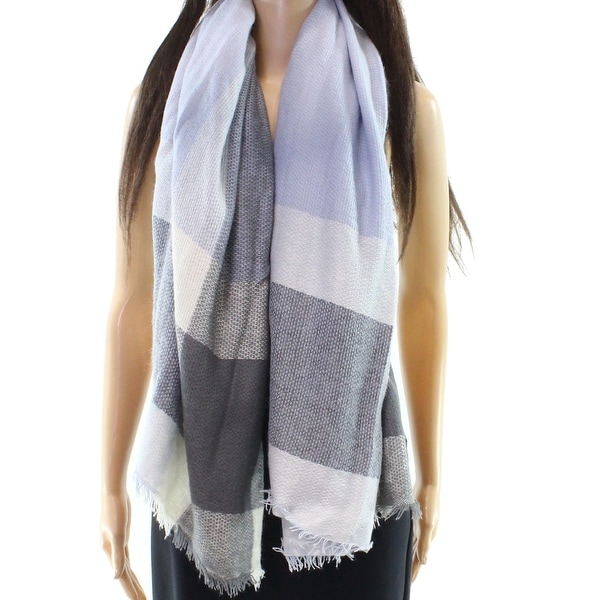 David and Young Womens Blue White Fringe-Trim Plaid-Print Blanket Scarf
