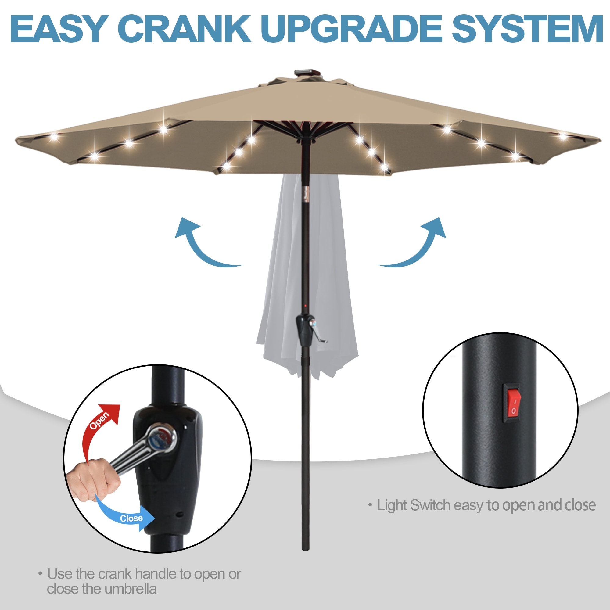 ABCCANOPY 7.5FT Outdoor Patio Solar Umbrella with 32LED Lights