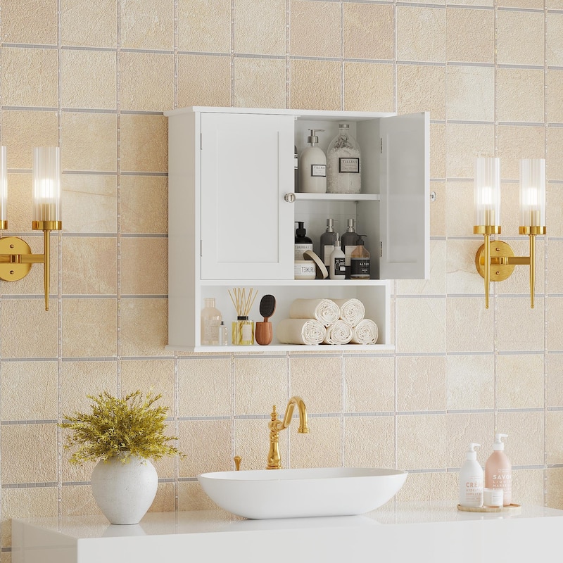 Bathroom Wall Cabinet with Door, Over Toilet Storage Cabinet with and Adjustable Shelves, 3-Tier Medicine Cabinet Wall Mounted - White