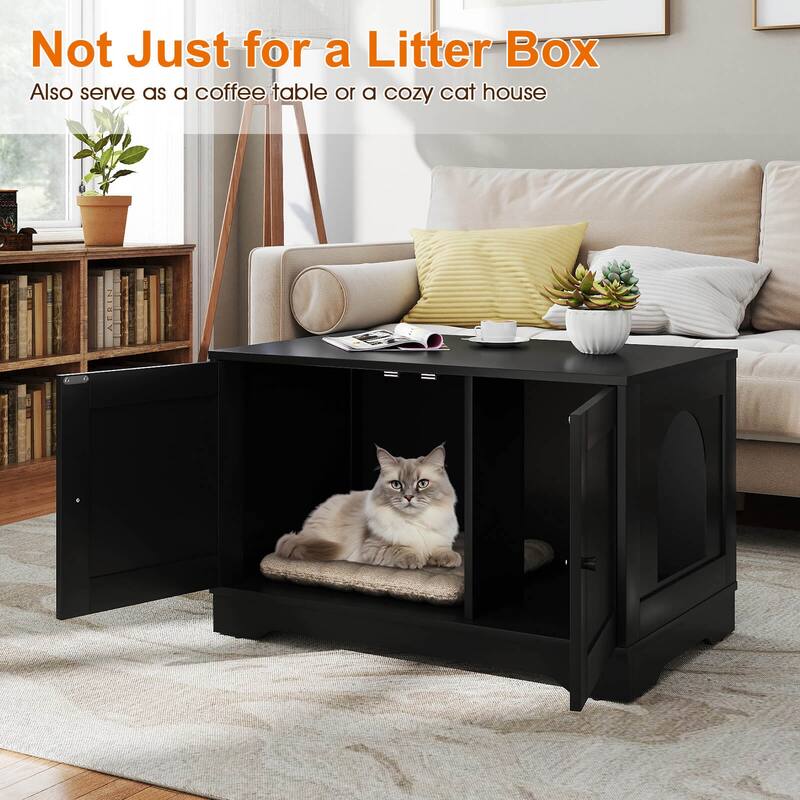 Costway Cat Litter Box Enclosure Furniture with Double Doors Divider - See Details