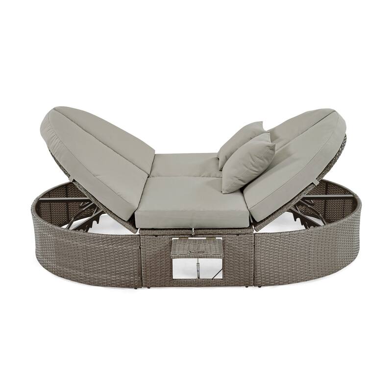 Gray PE Rattan Outdoor Daybed for 2