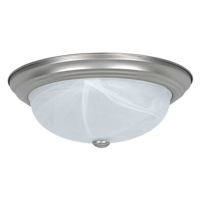Sunset Lighting Three Light Flush Mount - Faux Alabaster Glass Dimmable - With Satin Nickel Finish