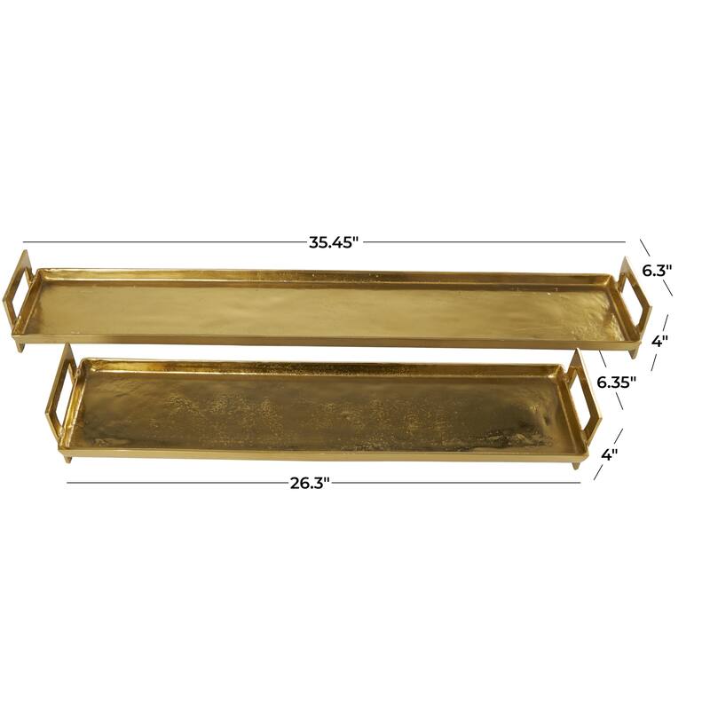 Aluminum Metal Nesting Living Room Decor Tray with Black or Gold Metal Handles - Set of 2 Black or Brass - Roche River Decor