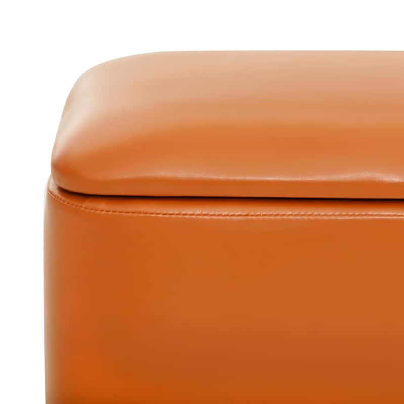 Adeco 16" Faux Leather Storage Ottoman Small Footstool