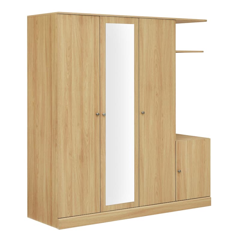 4-Door Wardrobe with Shelves, Drawers, and Full-Length Mirror