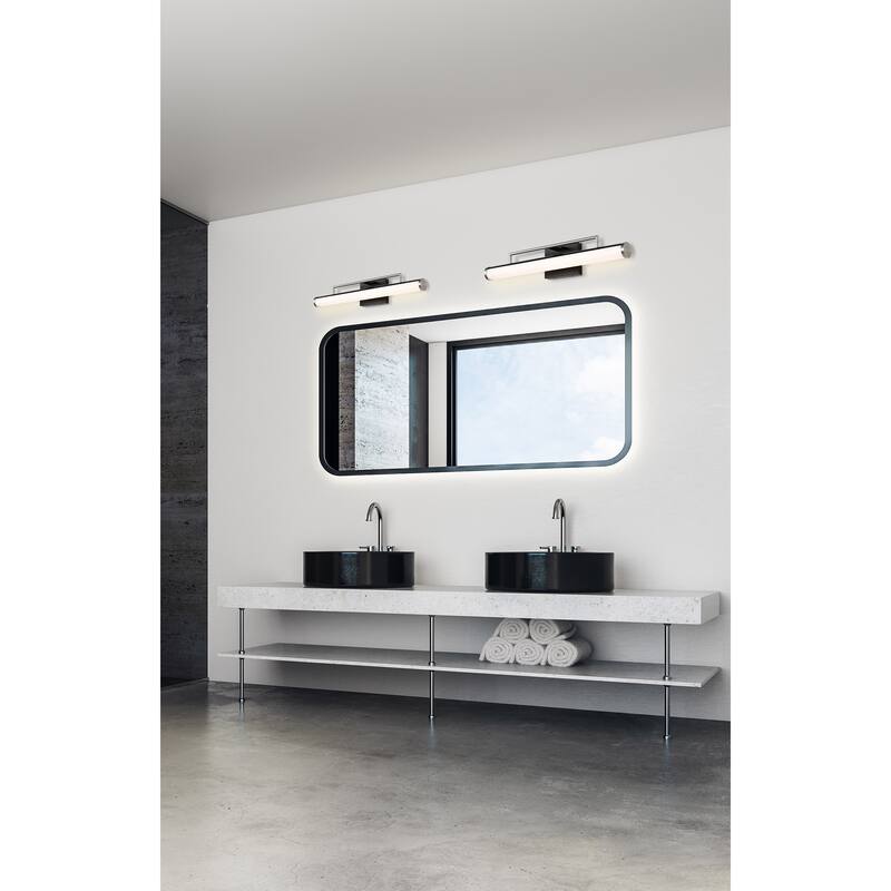 Solano LED Medium Vanity Black and Brushed Nickel Finish White Acrylic Lens