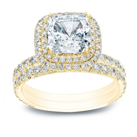 Auriya 2ctw Cushion-cut Halo Diamond Engagement Ring Set 14k Gold Certified