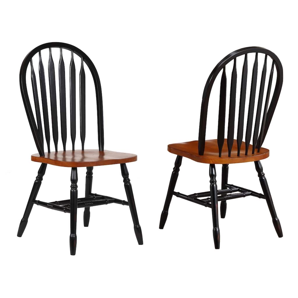 set of 2 antique black and brown andrews arrowback dining chair 38"