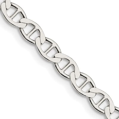 Curata 925 Sterling Silver 4.75mm Semi solid Flat Mariner Anchor Chain Necklace