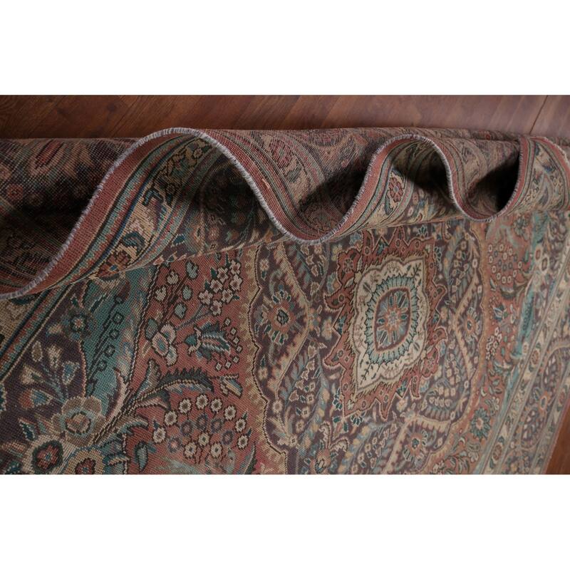 Pink Tabriz Persian Vintage Area Rug Handmade Wool Carpet - 7'11" x 11'0"
