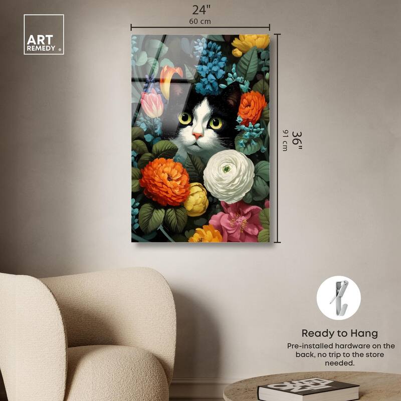 Secret Garden Cat Acrylic by Art Remedy, Ready to Hang
