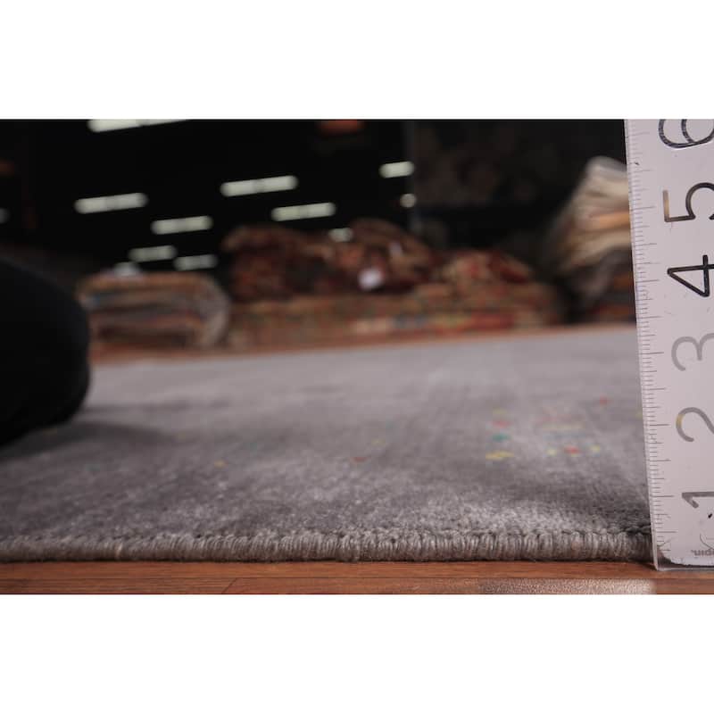 Tribal Gray Gabbeh Indian Square Area Rug Silk Carpet - 7'10" X 7'10"
