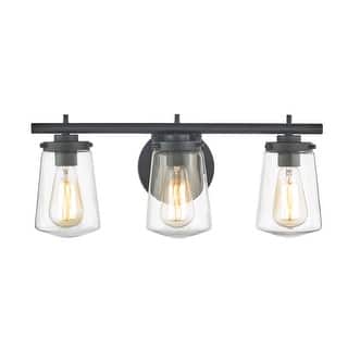 3 Light Matte Black Vanity Light Closed Glass