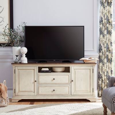 Morgan Creek Antique White Wire Brushed Tobacco Accents 66 Inch TV Console