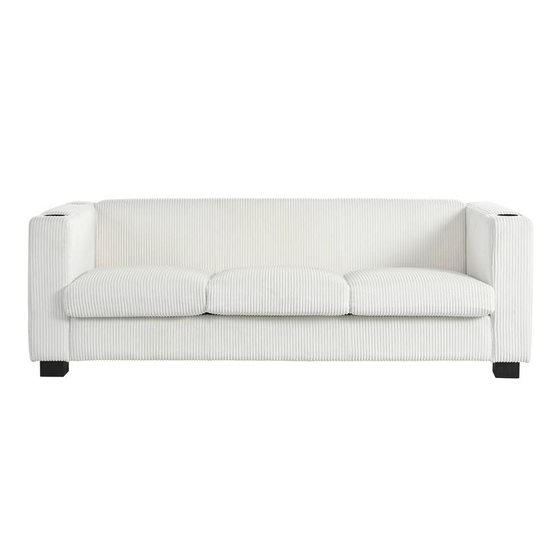 80″ Solid Wood 3-Seater Sofa with 2 USB Ports & Cup Holders