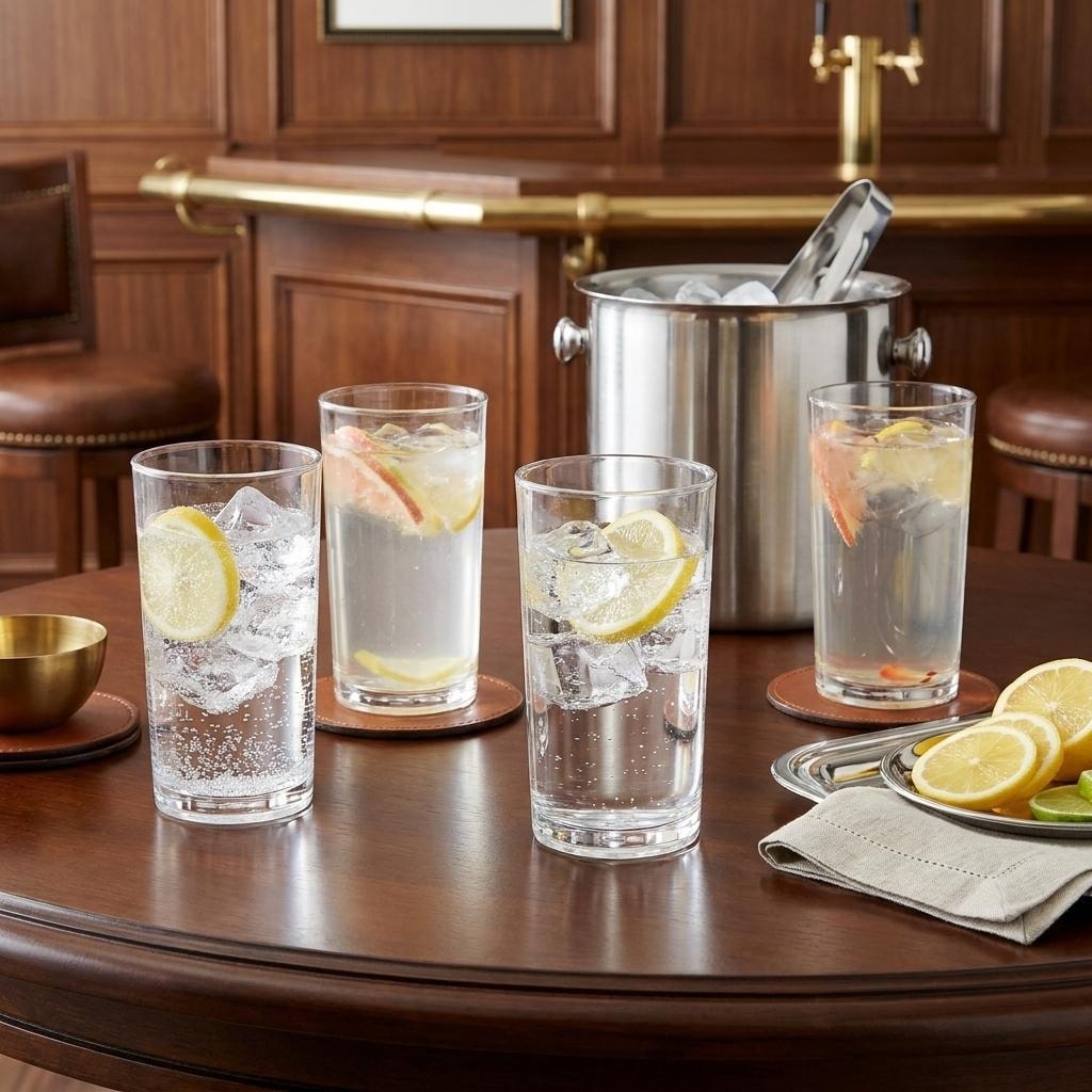 HomeRoots Set of Four Clear Tritan Plastic Stemless Highball Glass